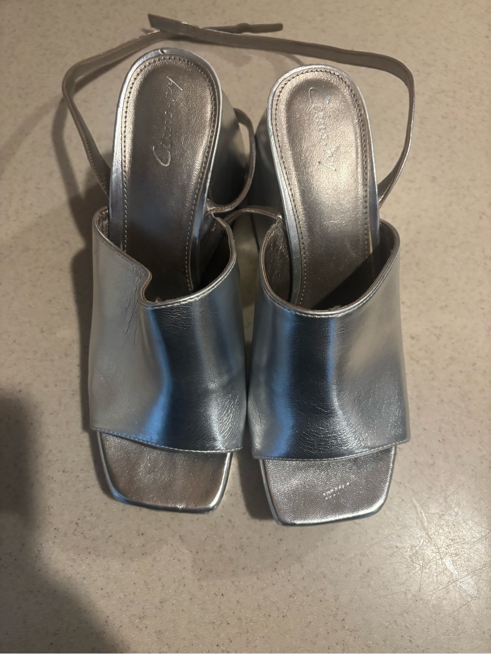 Women's Silver Metallic Open-Toe Platform Slingback Sandals